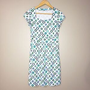 J. McLaughlin XSmall Blue Green Print Scoop Neck Mini Dress with Pockets